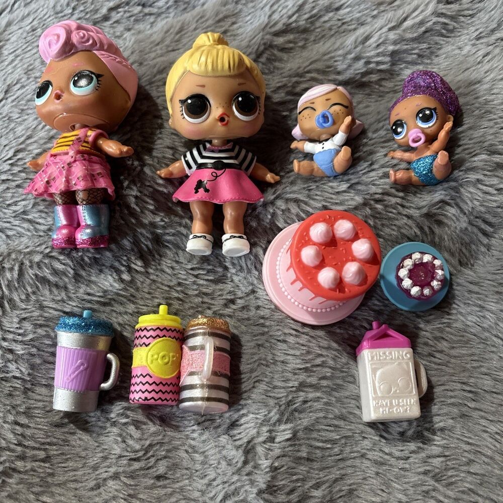 MGA LOL Surprise Dolls & Accessories Lot 4 Dolls 2 Small 2 Tiny Missing Cat Milk
